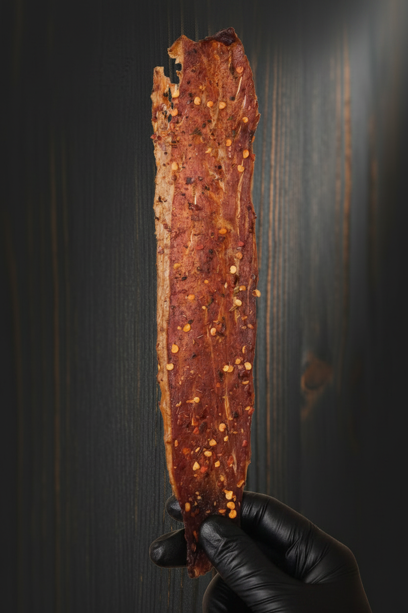Beef Crisp on Dark Wood Background